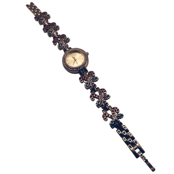 Holiday Charm Bracelet Watch Rhinestone Christmas  Candy Cane Analog - Picture 1 of 5